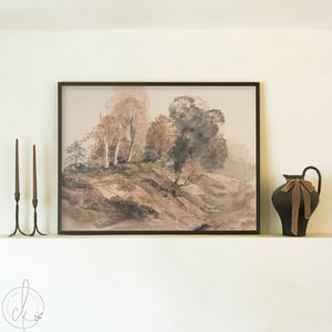 Autumn Trees Artwork | Fall Trees Painting | Autumn Wall Art with Natural Wood Frame | Fall Foliage Wall Art for Living Room | N116