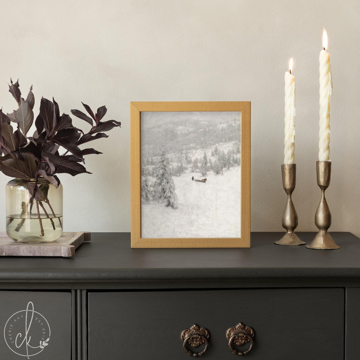 Snowy Landscape Painting | Winter Landscape Art on Canvas | Large Wall Art for Living Room | Framed Christmas Wall Decor | N220