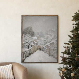 Winter Wall Art | Large Framed Canvas Wall Hanging | Christmas Wall Decor | Gold Frame Landscape Painting | Extra Large Wall Decor | N43