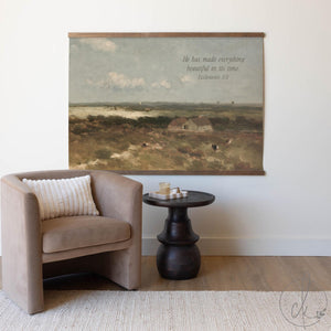 Bible Verse Wall Art | Ecclesiastes 3:11 Canvas Tapestry | Vintage Landscape Christian Decor | T88