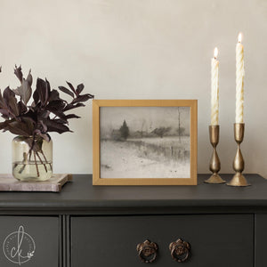 Snowy Landscape Painting | Large Neutral Wall Art | Framed Winter Landscape | N108