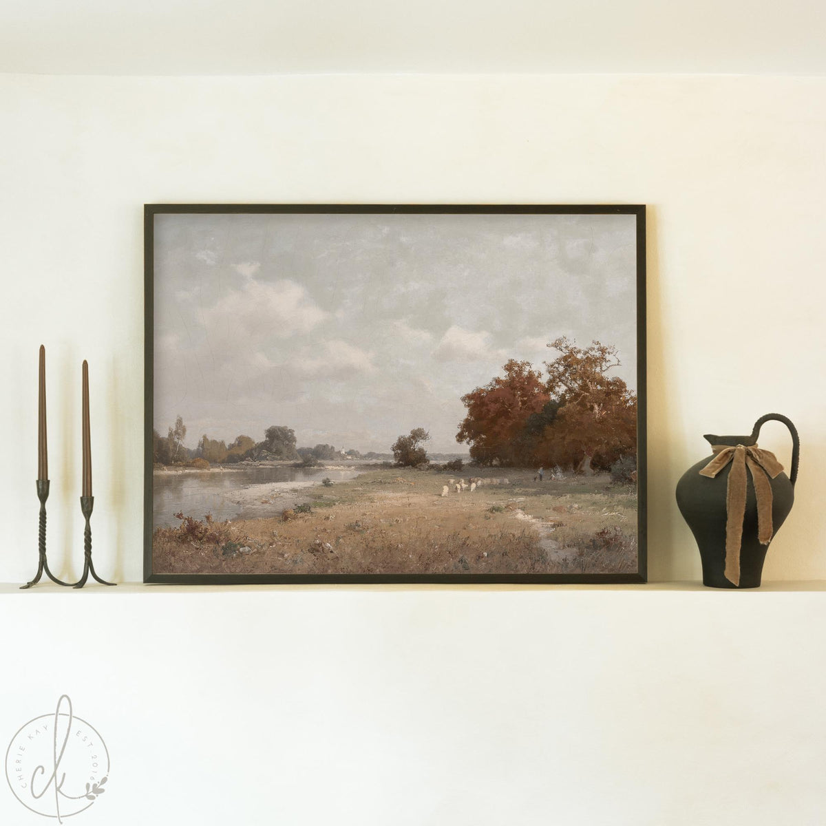 Fall Landscape Painting | Autumn Countryside Wall Art | Vintage Landscape Canvas | Large Framed Nature Artwork | Entryway Wall Decor | N232