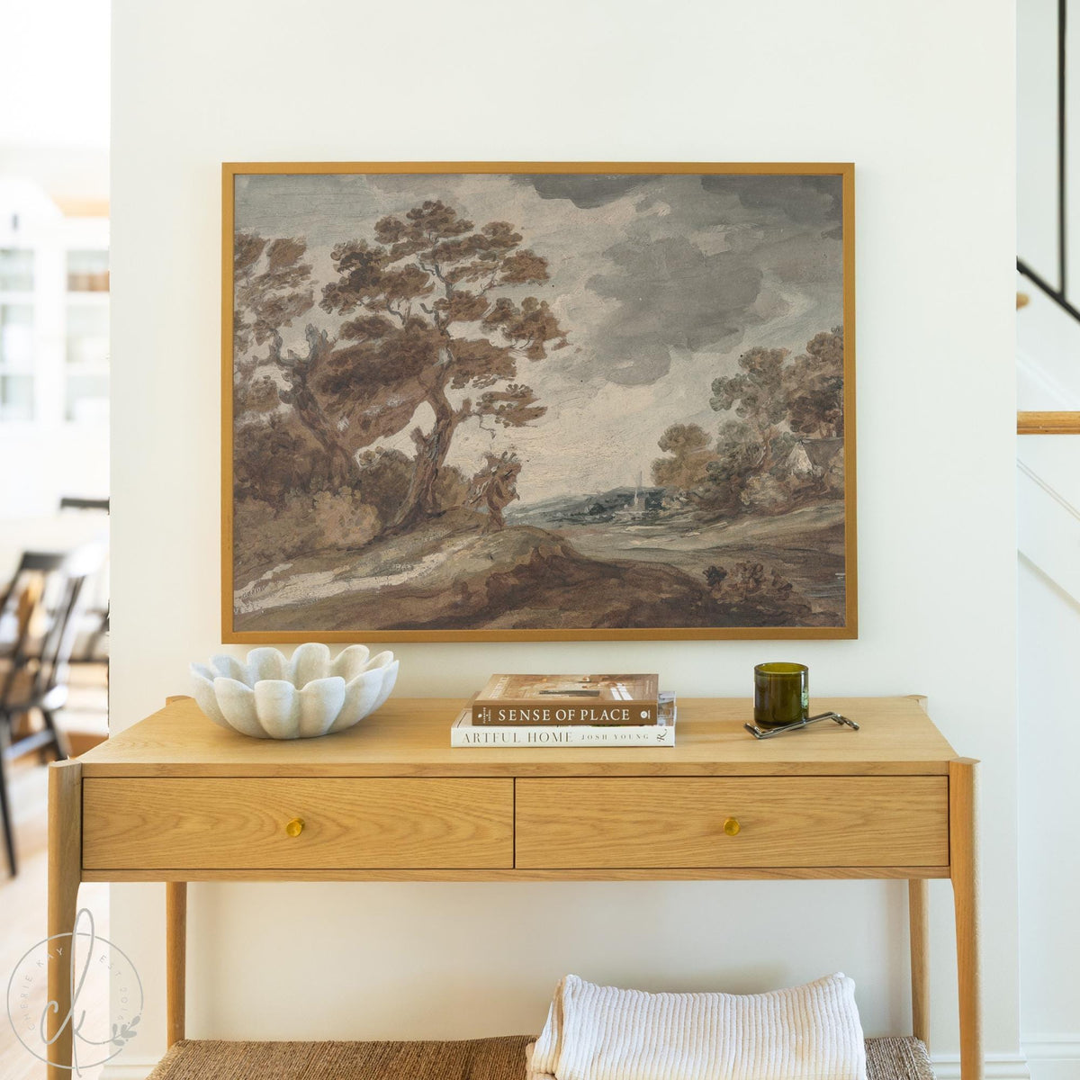 Autumn Landscape Painting | Fall Trees Painting with Natural Wood Frame | Autumn Canvas Wall Art | Fall Wall Decor for Living Room | N231