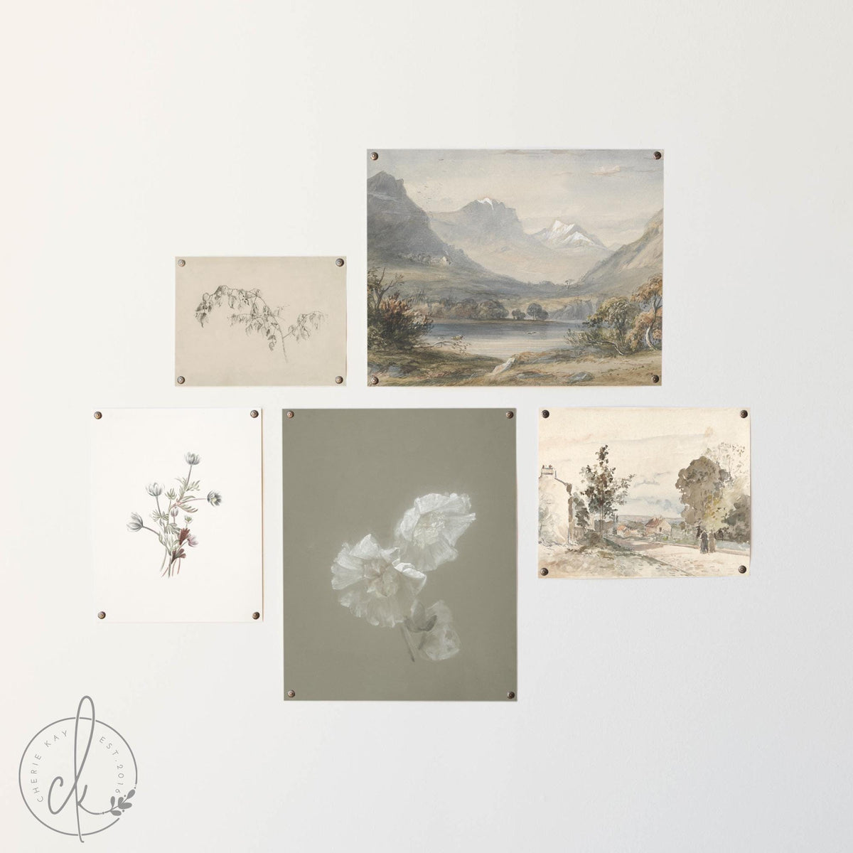 Living Room Wall Art | Framed Gallery Set | Vintage Landscape and Botanical Decor | G42
