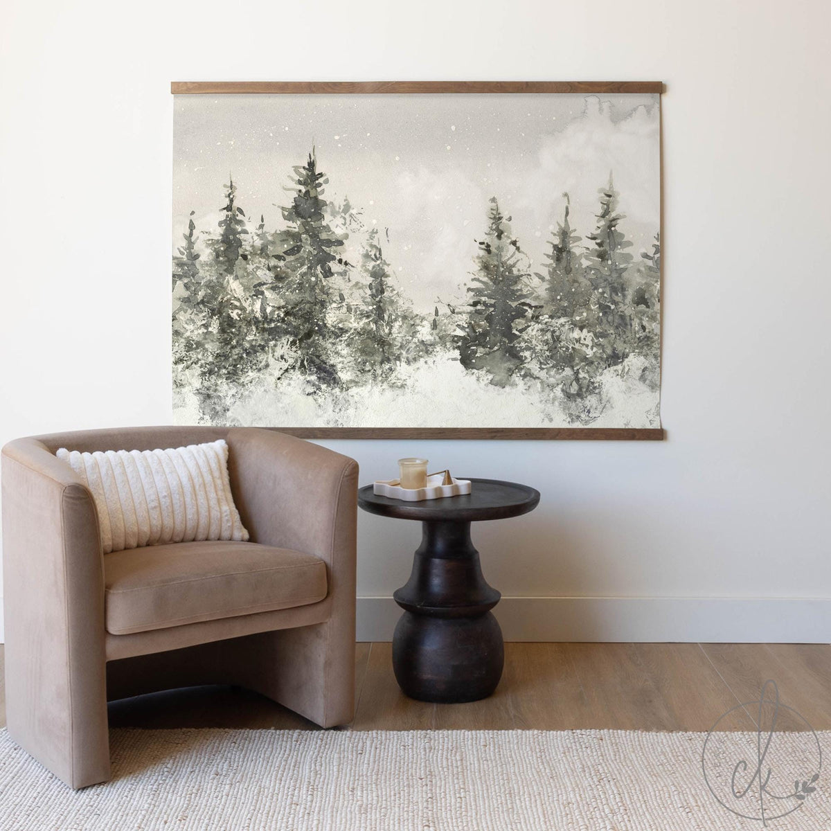 Christmas Wall Art | Large Winter Wall Art | Christmas Tree Canvas Hanging | Holiday Snowy Forest Wall Decor | Nature Canvas Print | T97