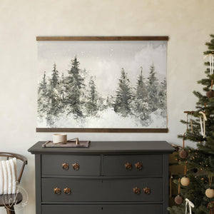 Christmas Wall Art | Large Winter Wall Art | Christmas Tree Canvas Hanging | Holiday Snowy Forest Wall Decor | Nature Canvas Print | T97