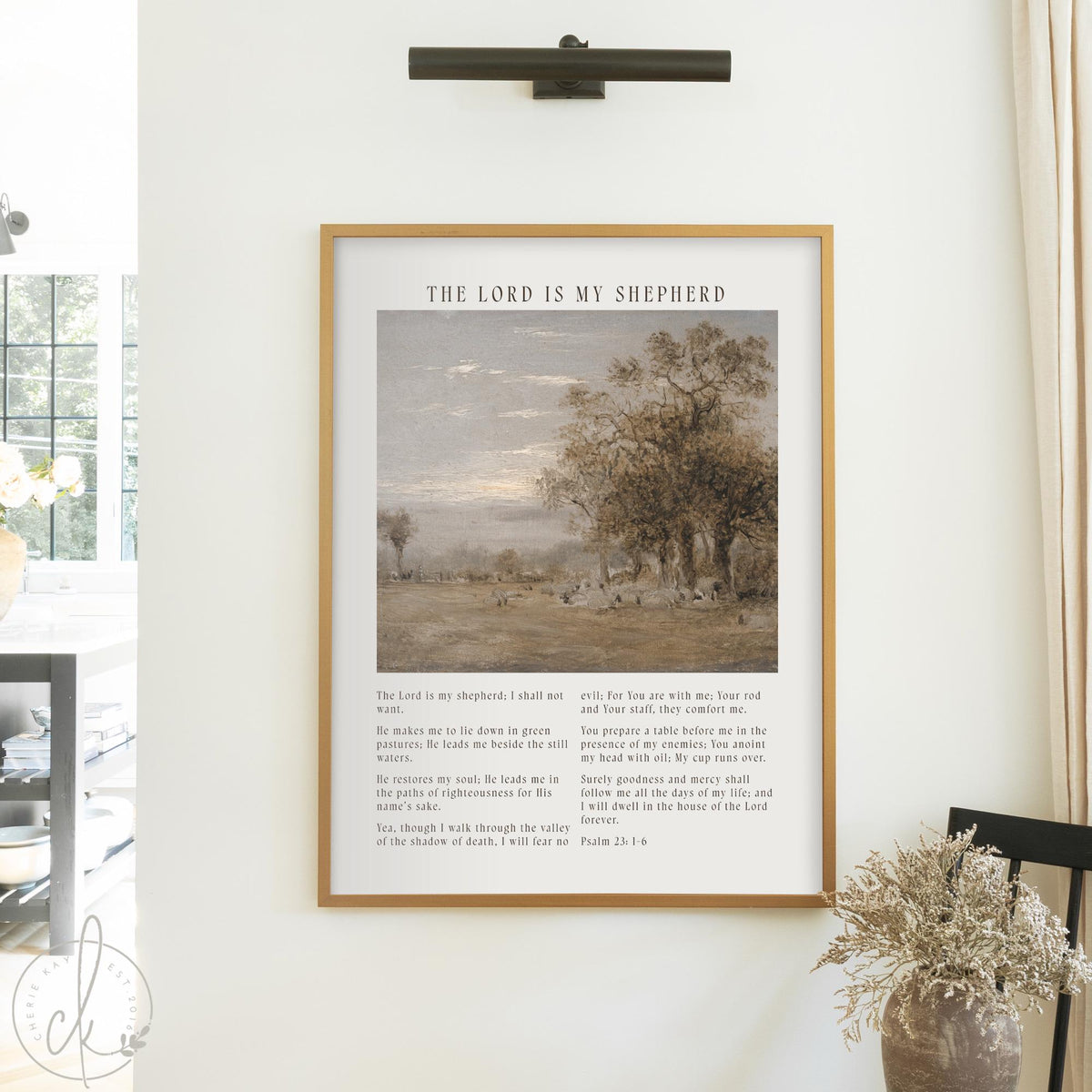 Psalm 23 Wall Art | Large Framed Scripture Wall Art | The Lord Is My Shepherd Christian Home Decor | Bible Verse Wall Art | N211