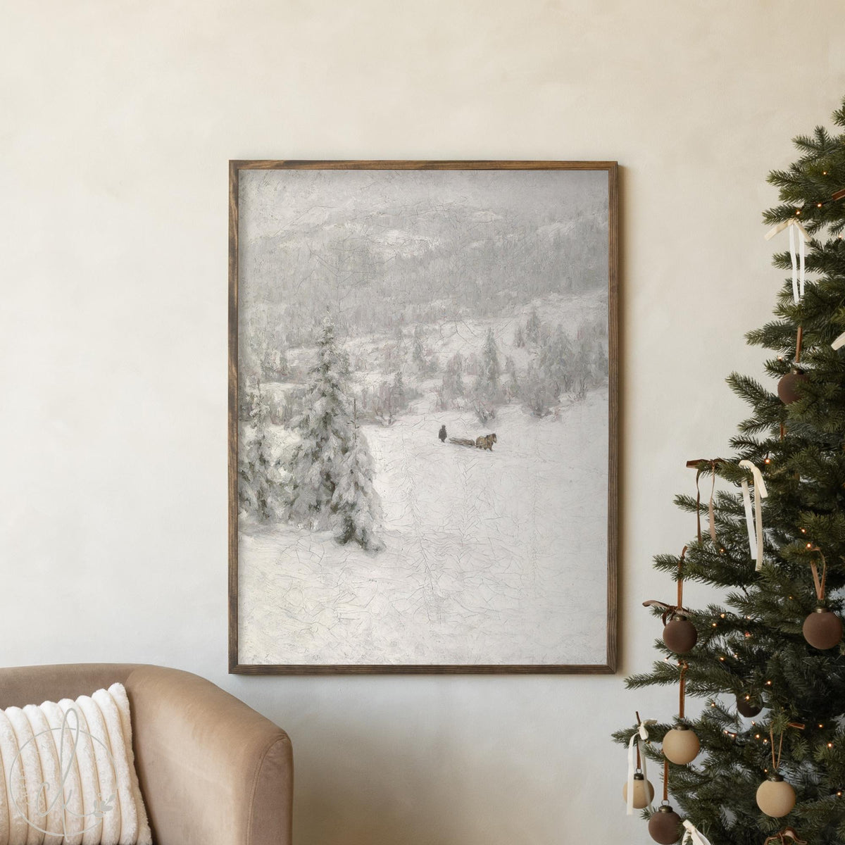 Snowy Landscape Painting | Winter Landscape Art on Canvas | Large Wall Art for Living Room | Framed Christmas Wall Decor | N220