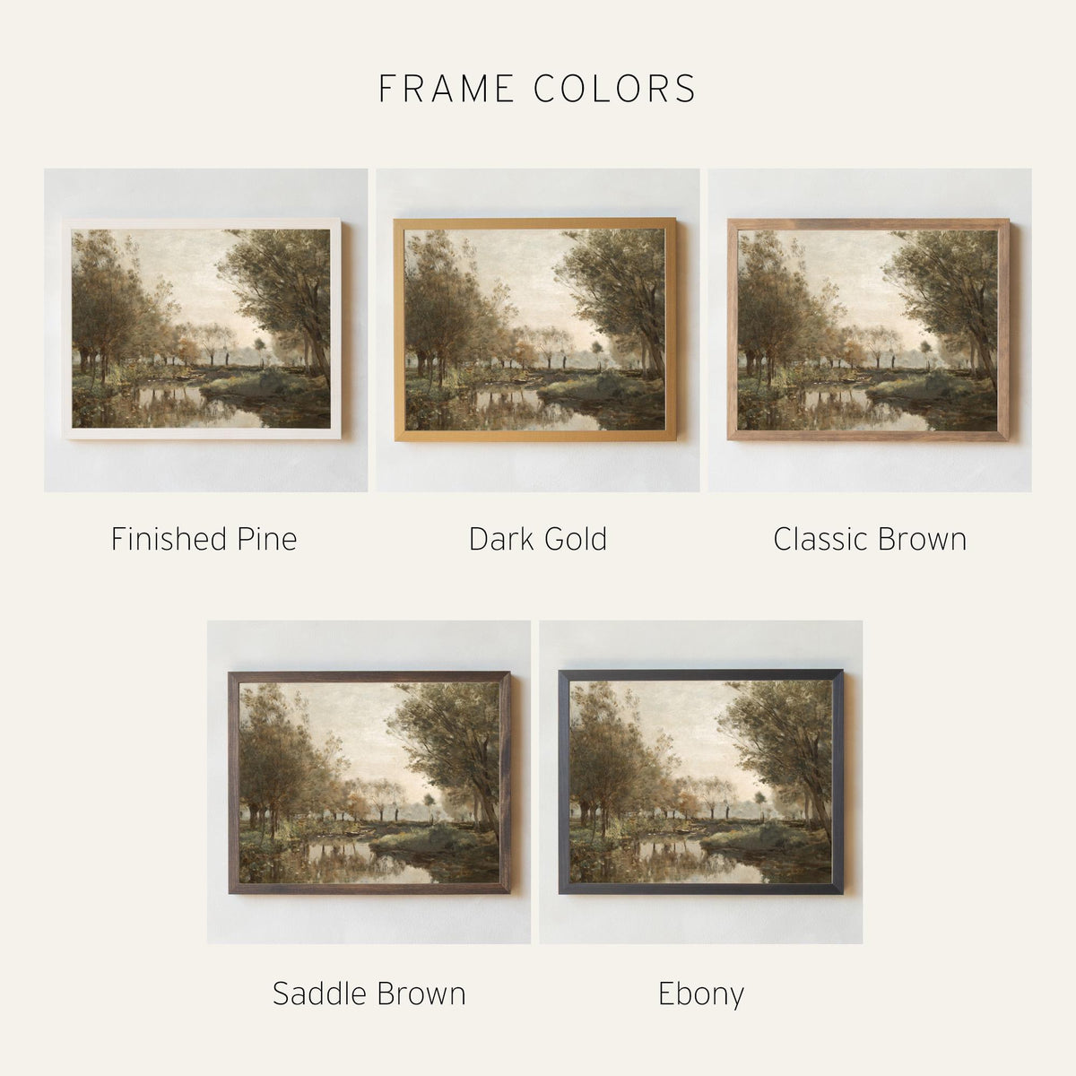 River Landscape Art | Vintage Countryside Canvas Print | Earth Tone Living Room Decor | N204