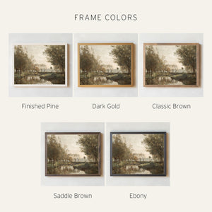River Landscape Art | Vintage Countryside Canvas Print | Earth Tone Living Room Decor | N204