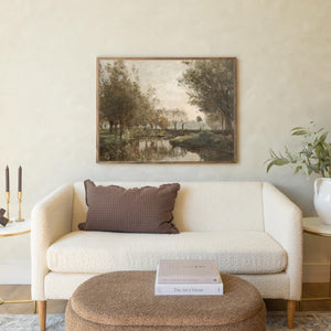 River Landscape Art | Vintage Countryside Canvas Print | Earth Tone Living Room Decor | N204