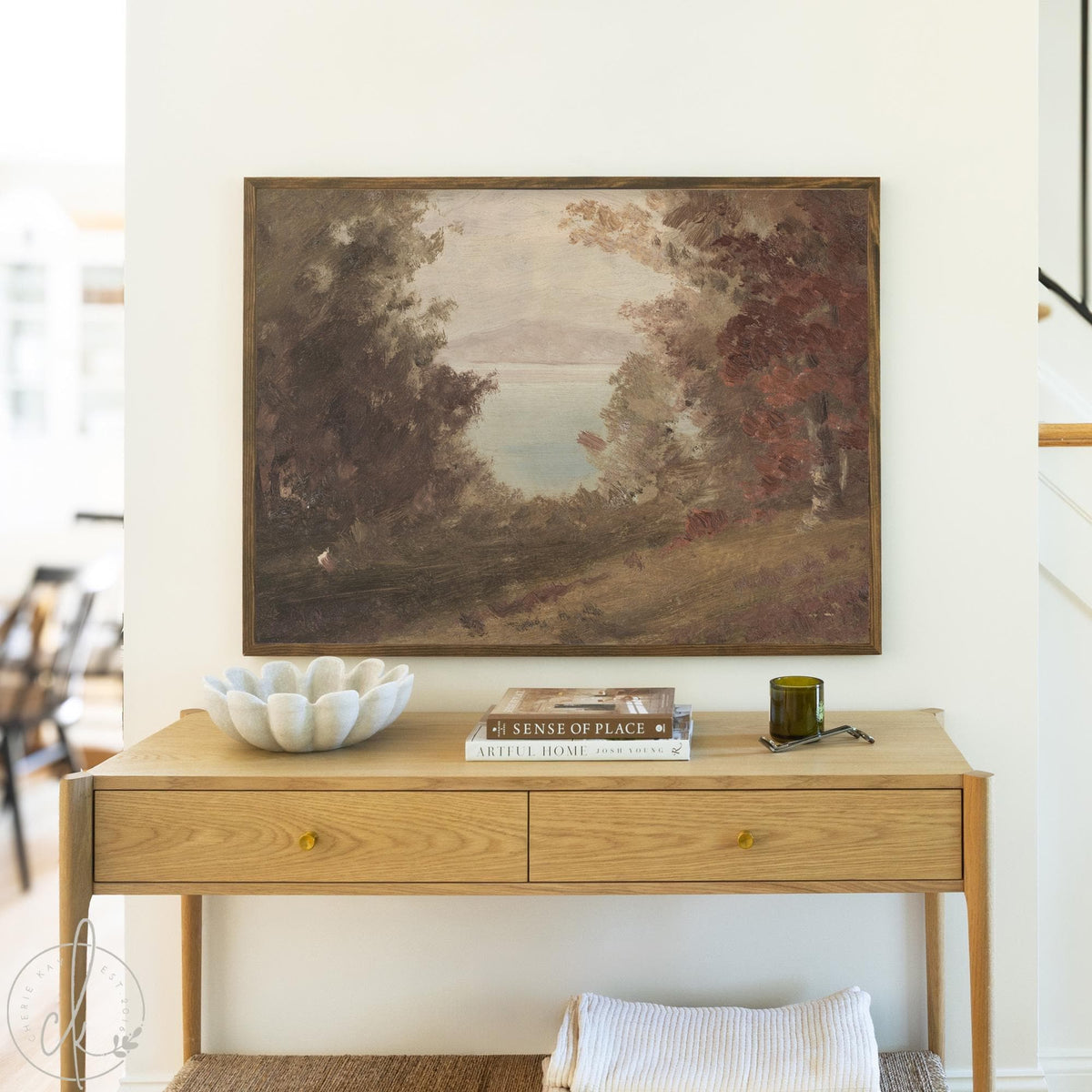 Autumn Wall Art | Landscape Painting with Trees and Lake | Large Framed Nature Wall Decor | Fall Landscape Painting for Living Room | N237