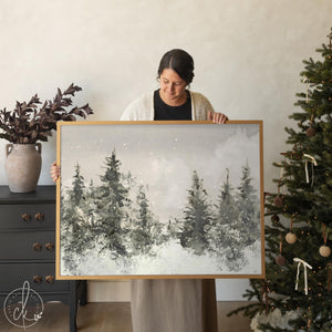 Christmas Tree Wall Art | Large Christmas Artwork for Living Room Decor | Snowy Pine Tree Painting | Entryway Christmas Wall Decor | N103