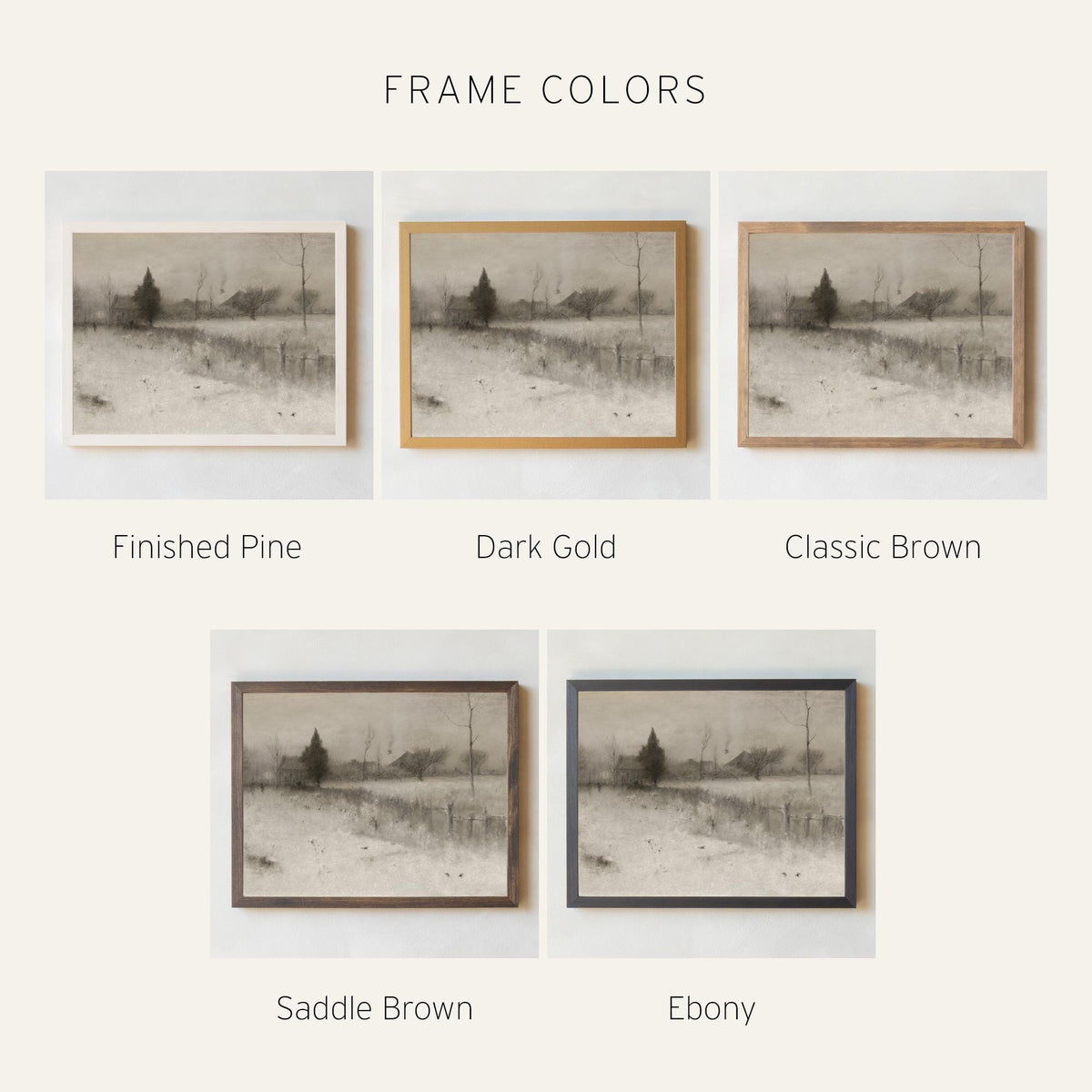 Snowy Landscape Painting | Large Neutral Wall Art | Framed Winter Landscape | N108