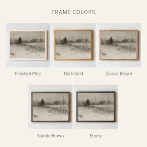 Snowy Landscape Painting | Large Neutral Wall Art | Framed Winter Landscape | N108