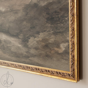Dark Landscape Painting | Moody Fall Wall Art | Large Black and Gold Framed Canvas Print | N49