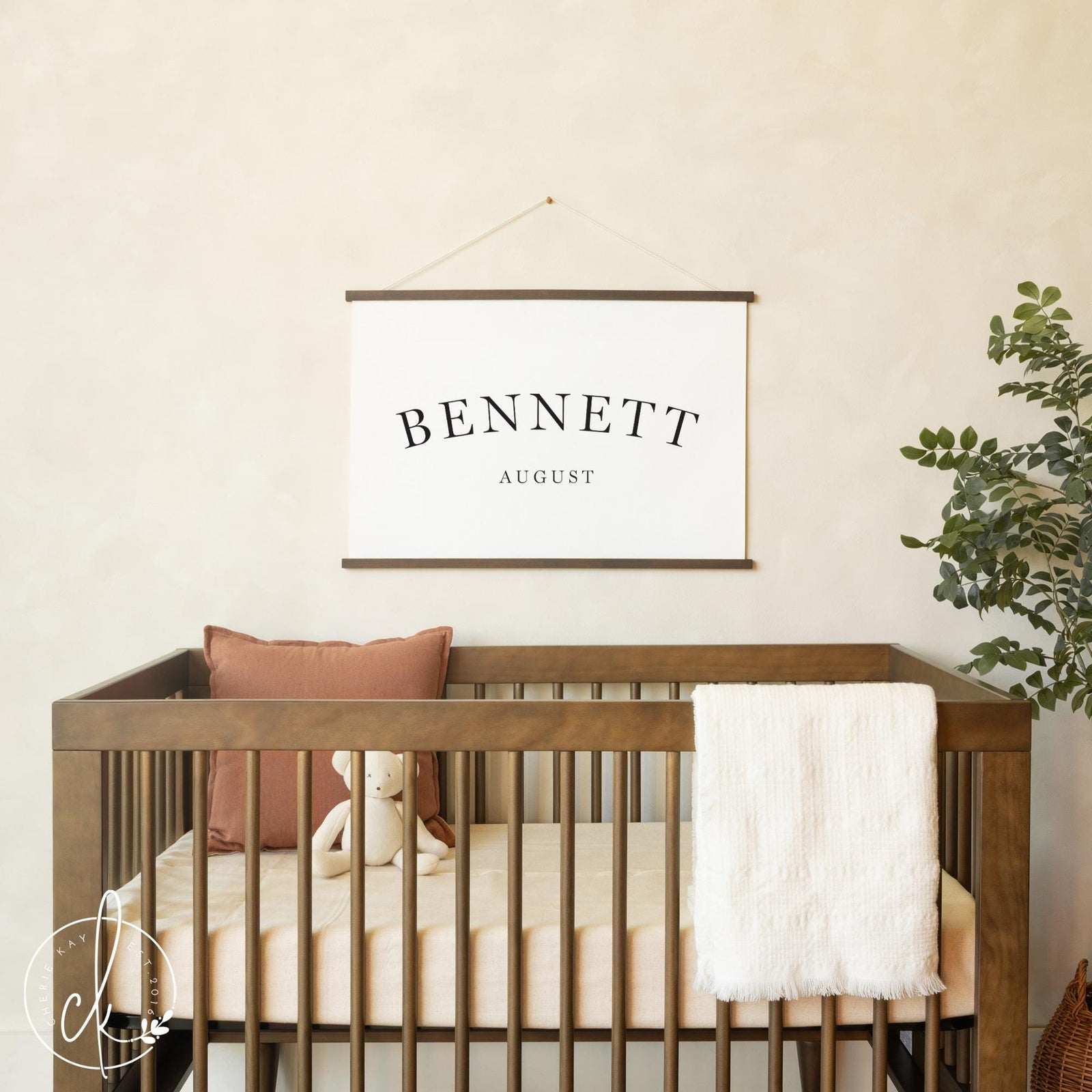 Custom newborn name sign canvas wall hanging for personalized nursery decor
