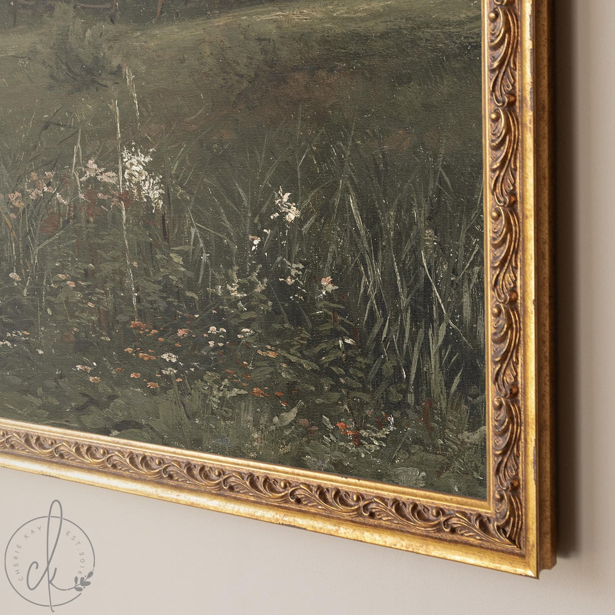 Vintage Landscape Painting | Wildflower Meadow Gold Framed Wall Art | N86