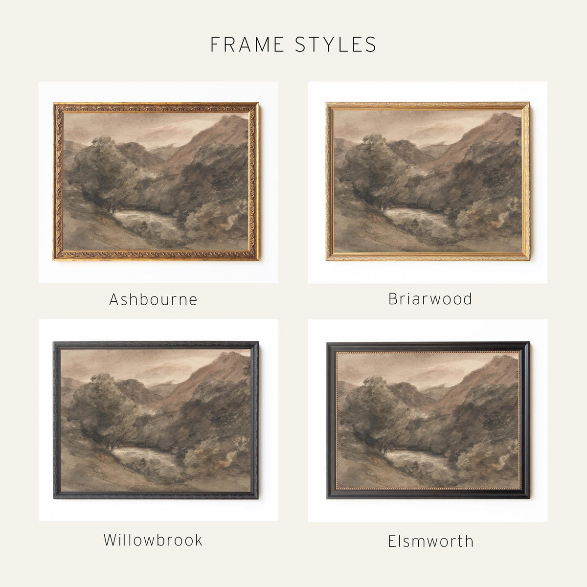 Dark Landscape Painting | Moody Fall Wall Art | Large Black and Gold Framed Canvas Print | N49