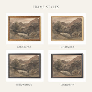 Dark Landscape Painting | Moody Fall Wall Art | Large Black and Gold Framed Canvas Print | N49