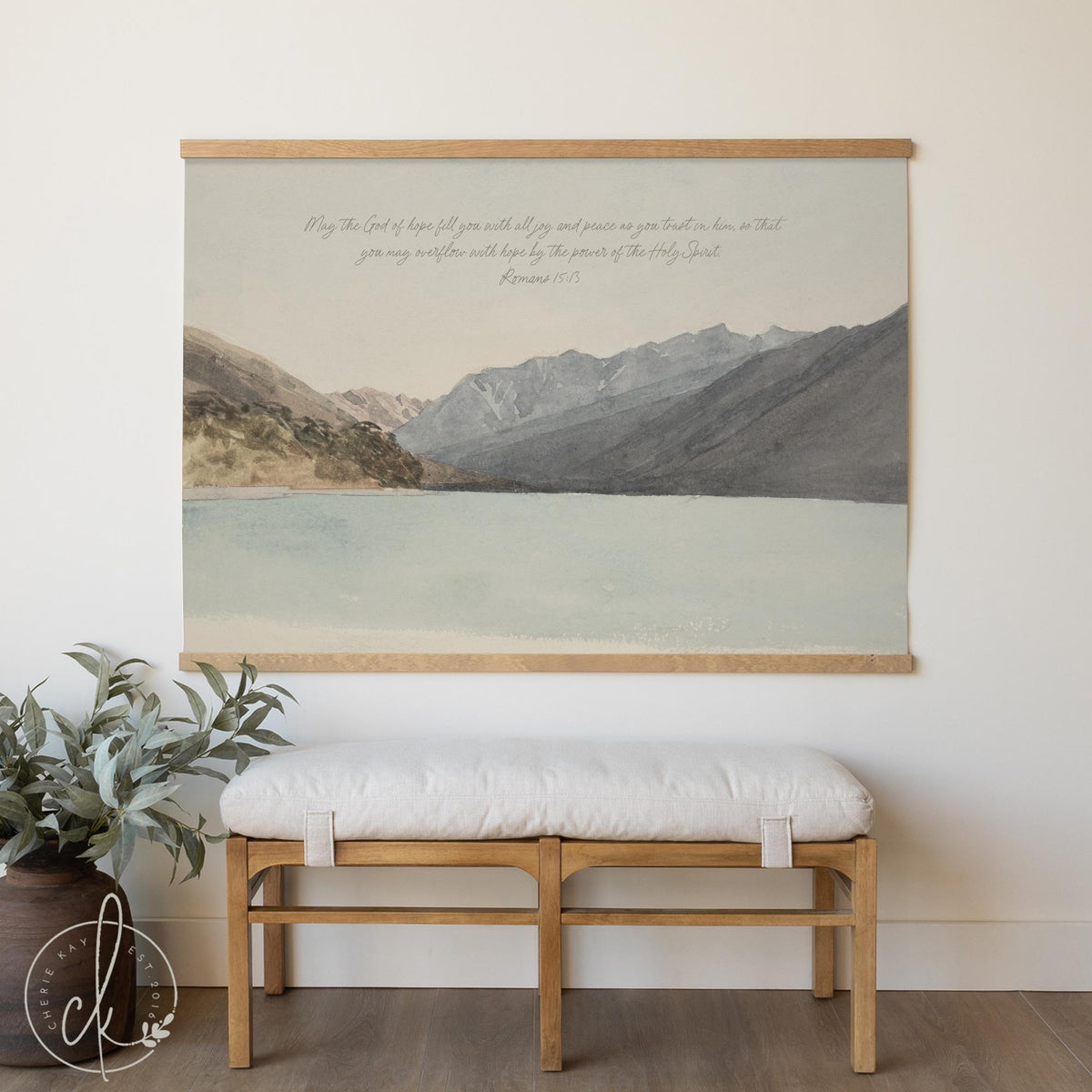 Mountain Landscape Wall Art | Romans 15:13 Scripture Canvas | T108