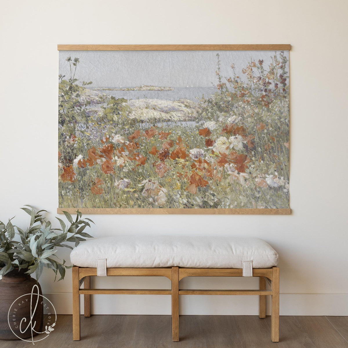 Vintage Landscape Painting | Large Wall Tapestry | Coastal Garden Wall Art | T110