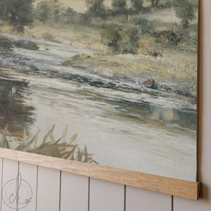Nature Landscape Painting | Vintage River Canvas Wall Hanging | Large Green Wall Art | T114