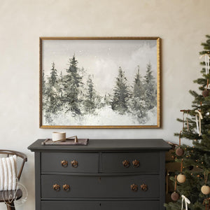Winter Landscape Painting | Neutral Christmas Wall Decor | Framed Snowy Forest Art | N103