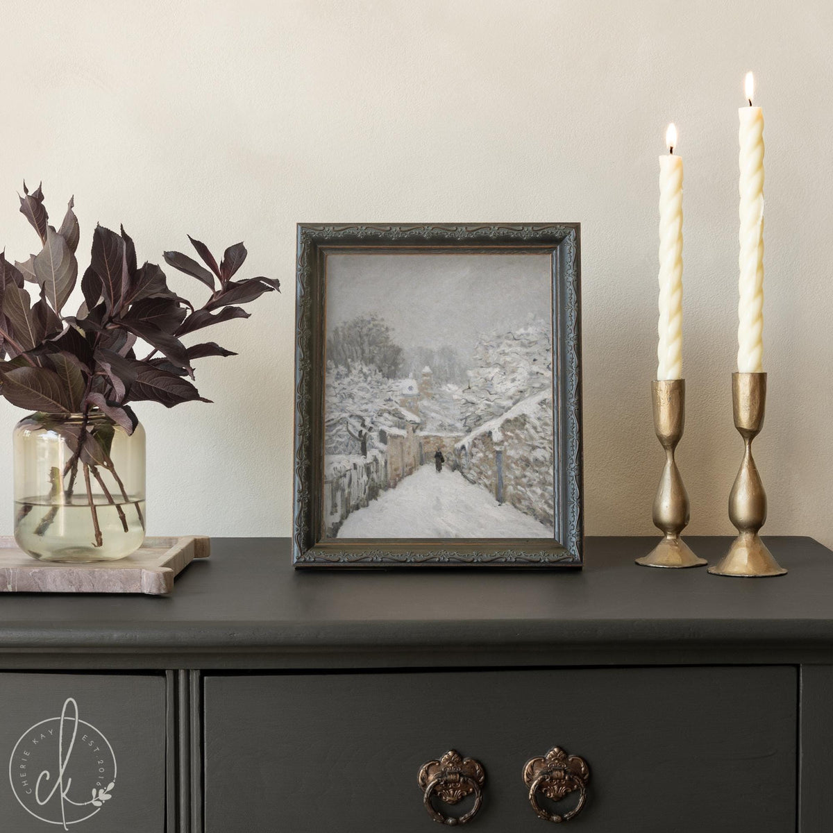 Winter Village Painting | Framed Snow Landscape Wall Art | Impressionist Home Decor | N43