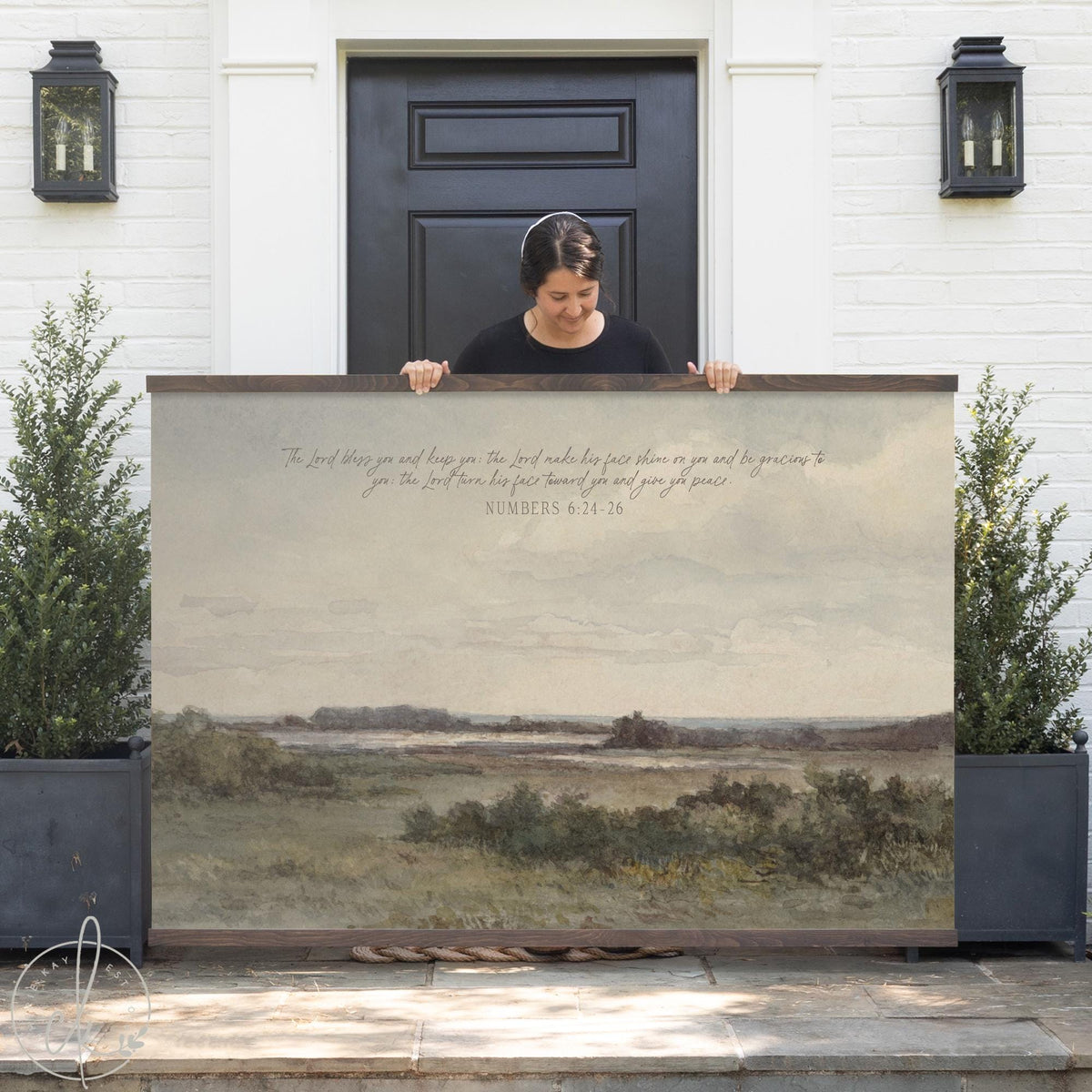 Large canvas wall art featuring Numbers 6:24–26 scripture in a peaceful landscape design.