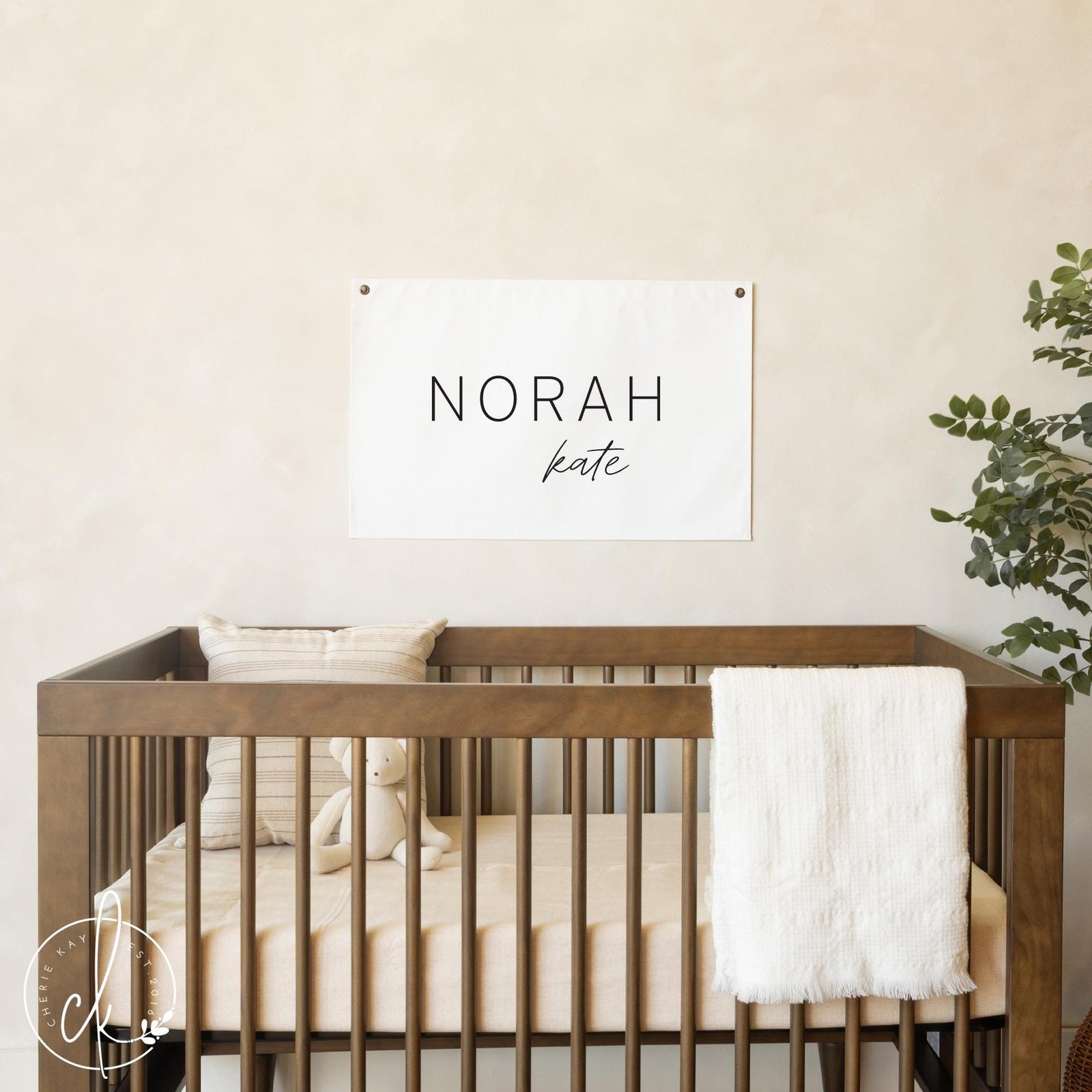 Girl name banner nursery sign with custom baby name on fabric wall decor