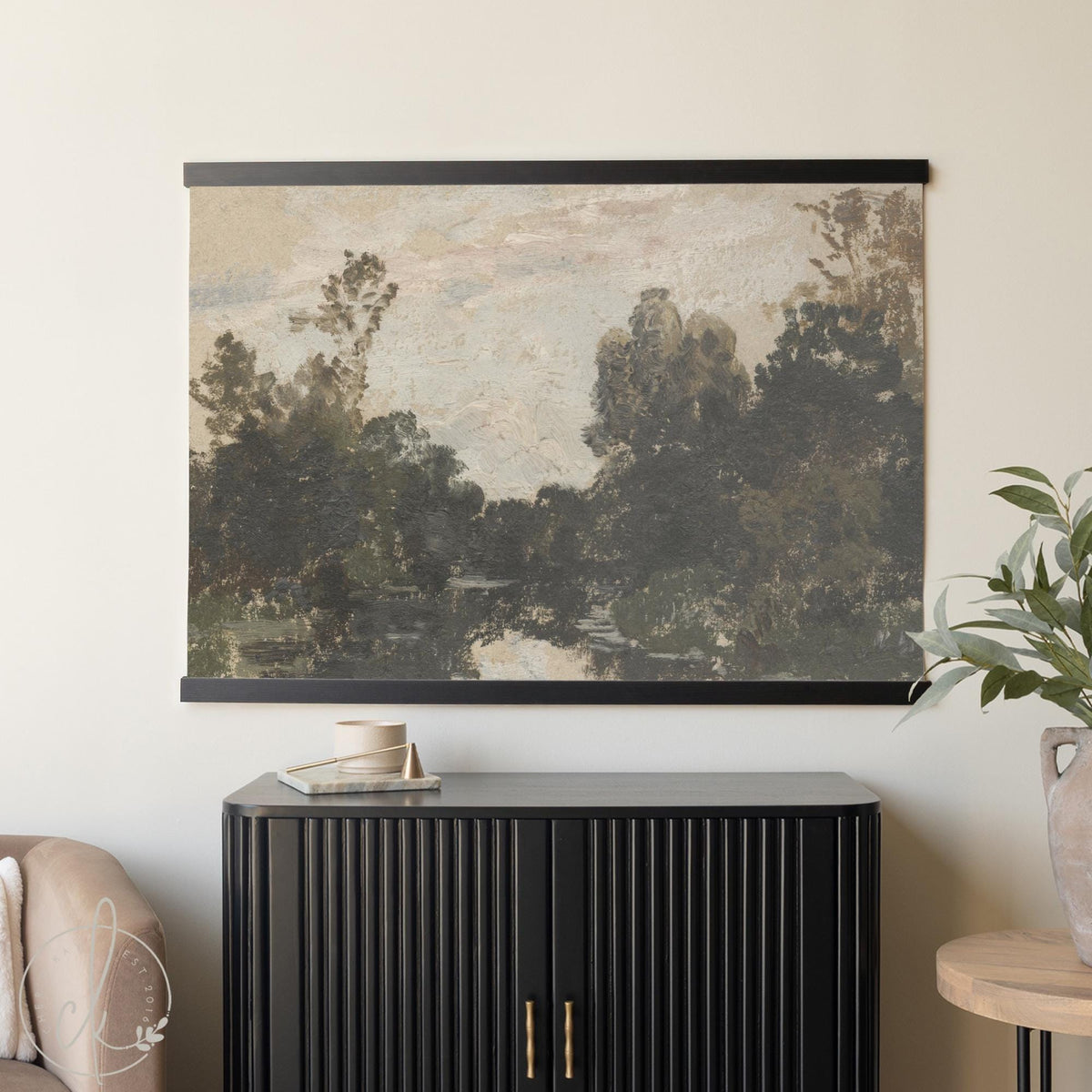 Impressionist Landscape Art | Large Canvas Tapestry | Vintage Tree and River Wall Hanging | T107