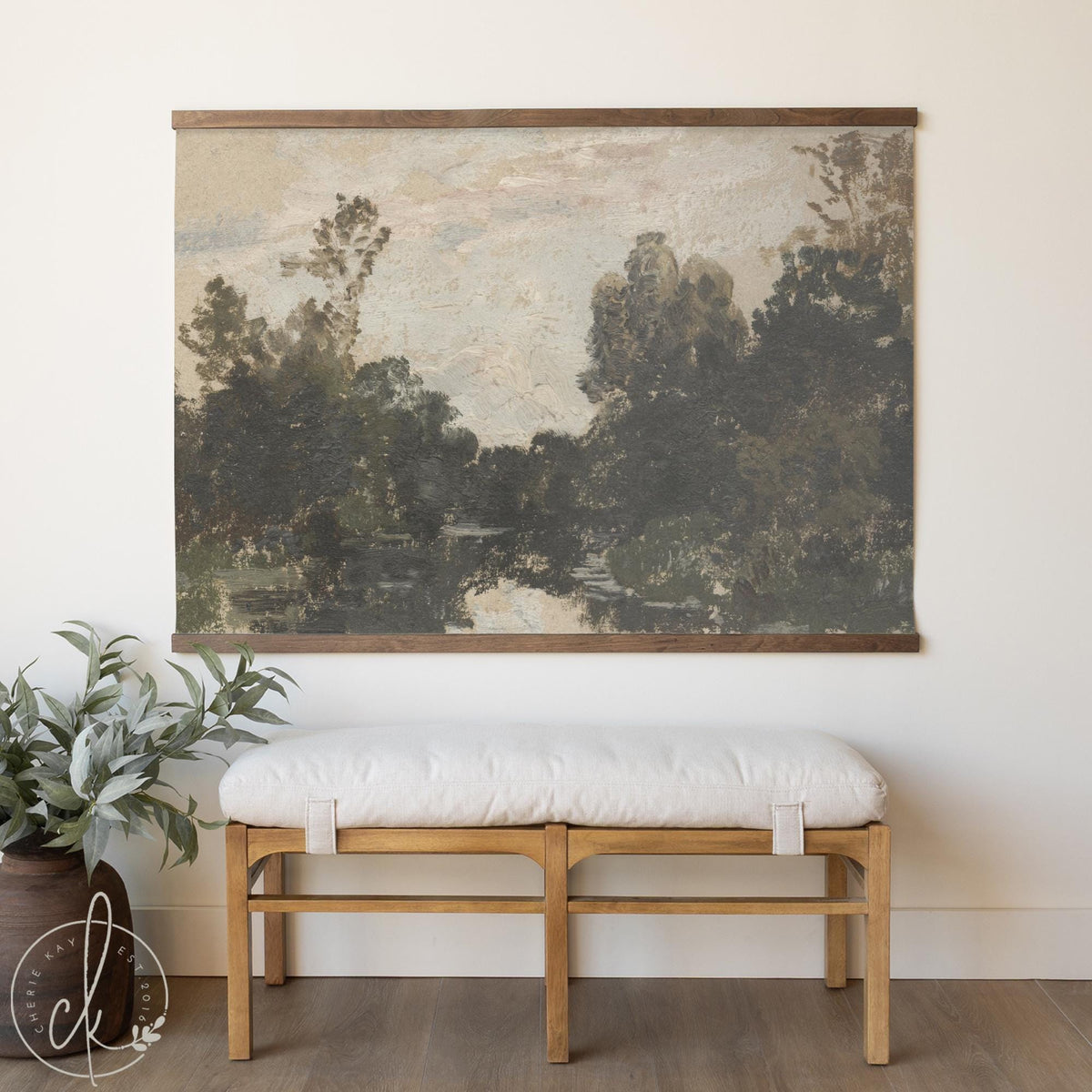 Impressionist Landscape Art | Large Canvas Tapestry | Vintage Tree and River Wall Hanging | T107