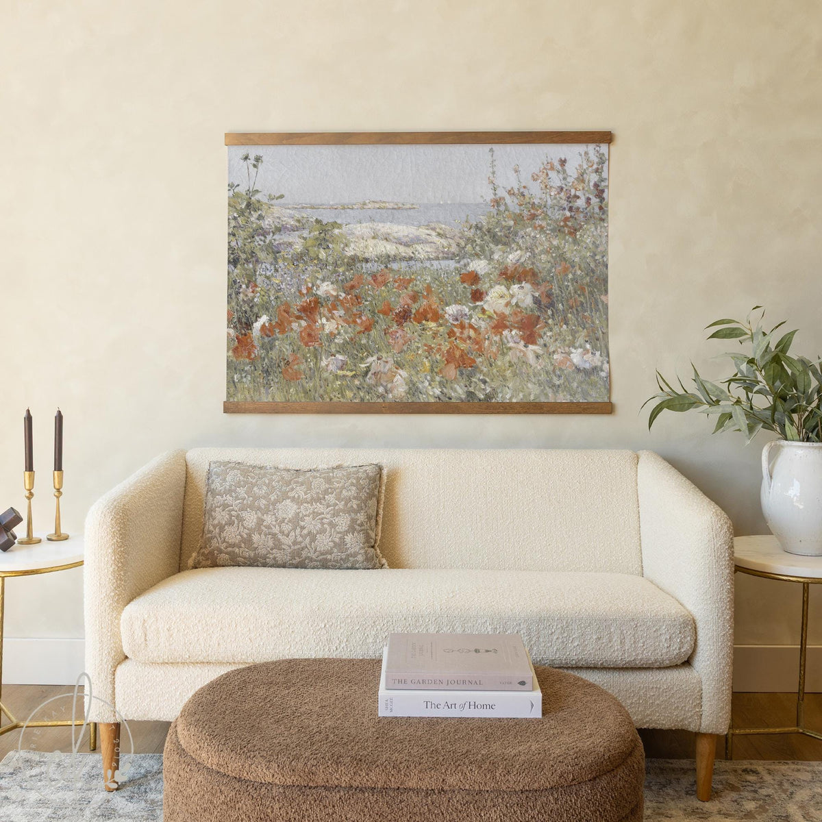 Vintage Landscape Painting | Large Wall Tapestry | Coastal Garden Wall Art | T110