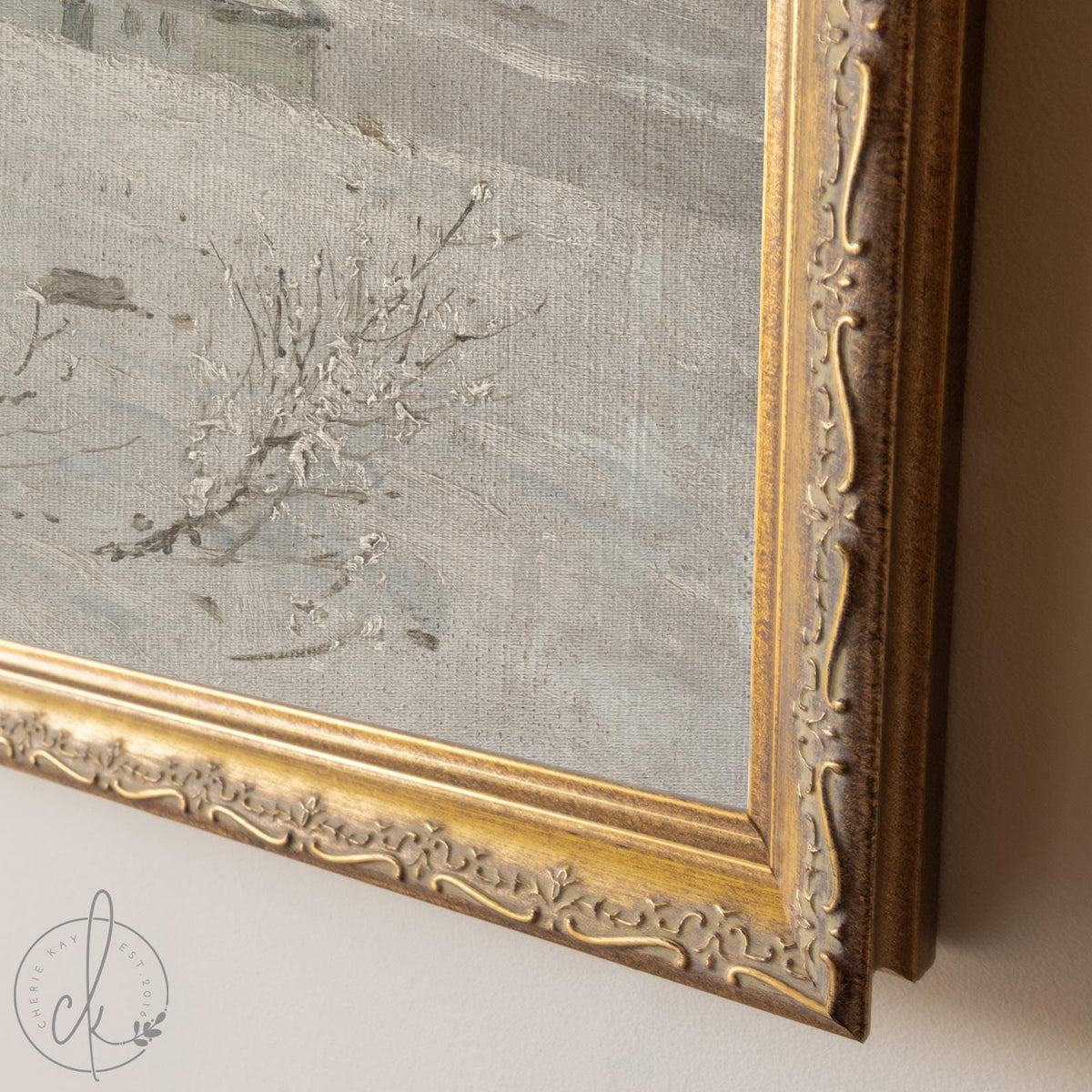 Snowy Landscape Painting | Framed Winter Wall Art | Neutral Home Decor | N107