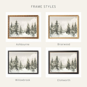 Winter Landscape Painting | Neutral Christmas Wall Decor | Framed Snowy Forest Art | N103