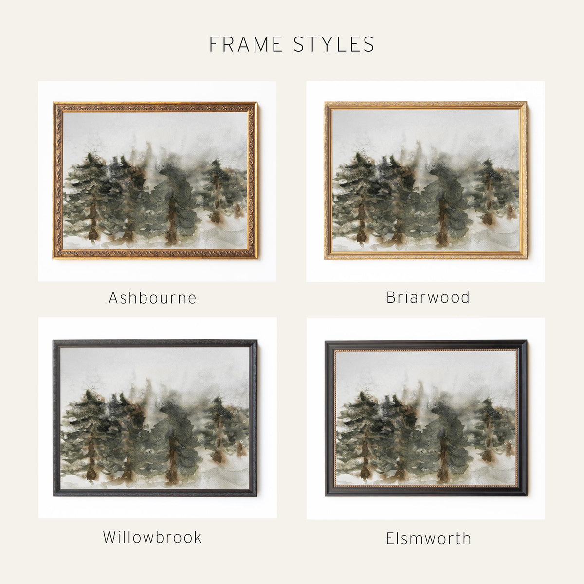 Christmas Wall Art | Winter Watercolor Landscape Painting | Framed Pine Tree Wall Decor | N200