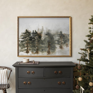 Christmas Wall Art | Winter Watercolor Landscape Painting | Framed Pine Tree Wall Decor | N200
