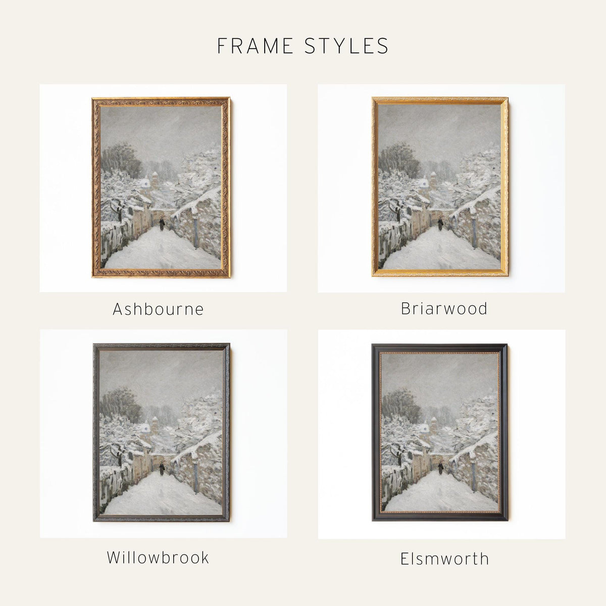 Winter Village Painting | Framed Snow Landscape Wall Art | Impressionist Home Decor | N43