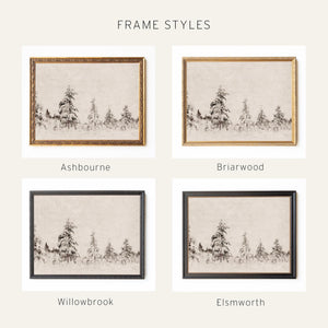Winter Wall Art | Framed Snowy Landscape | Gold Frame Holiday Decor | N222