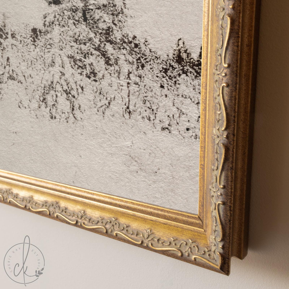Winter Wall Art | Framed Snowy Landscape | Gold Frame Holiday Decor | N222