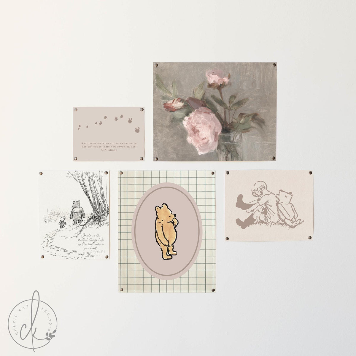 Winnie the Pooh Nursery Wall Art | Vintage Baby Room Gallery Wall | G36