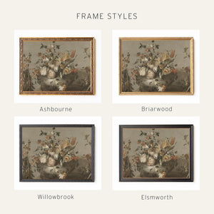 Large Floral Wall Art | Vintage Oil Painting Style | Ornate Gold Framed Canvas | N209