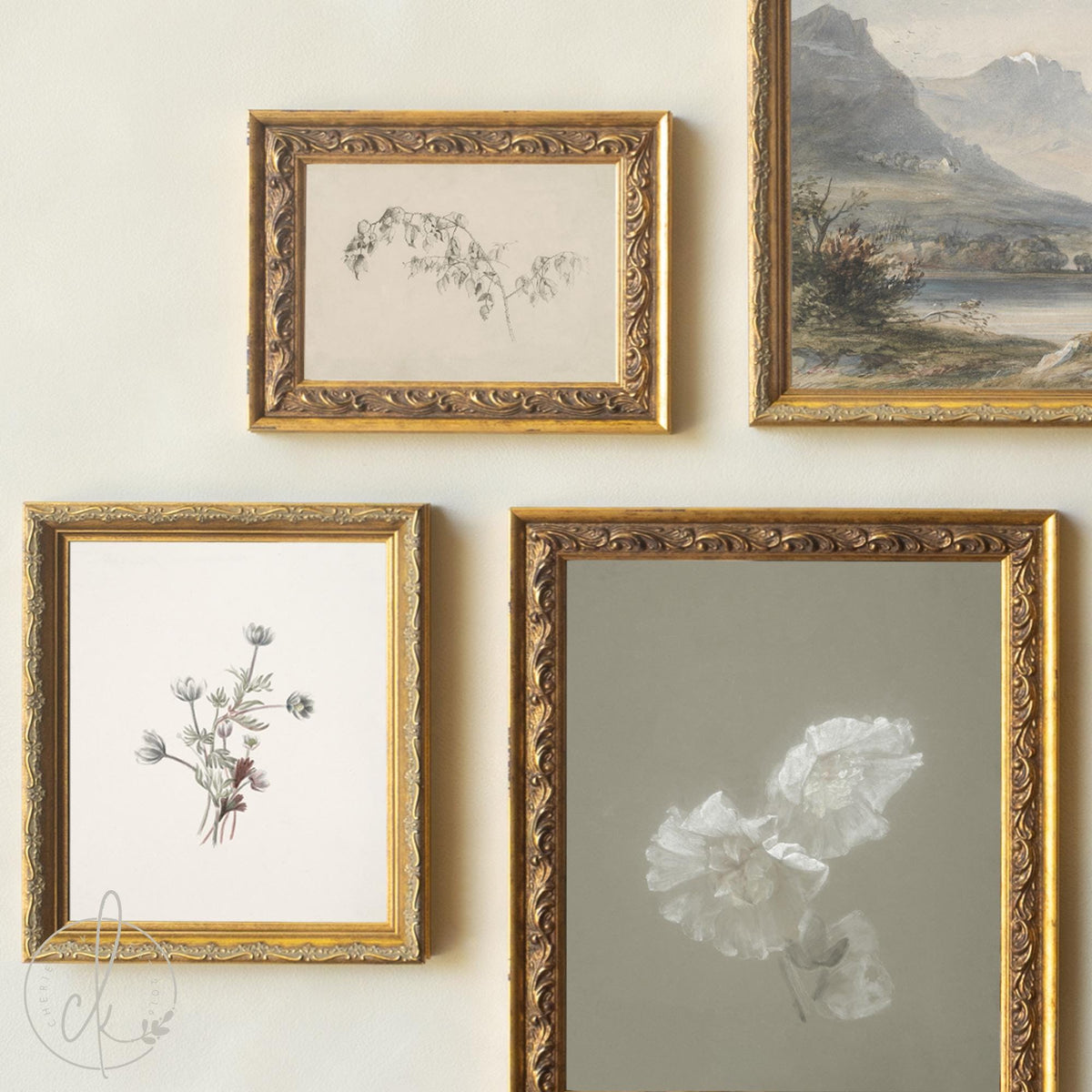 Living Room Wall Art | Framed Gallery Set | Vintage Landscape and Botanical Decor | G42