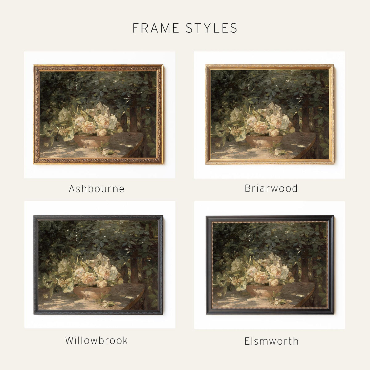 Antique Botanical Art | Framed Floral Still Life | Vintage Flower Wall Decor | N45