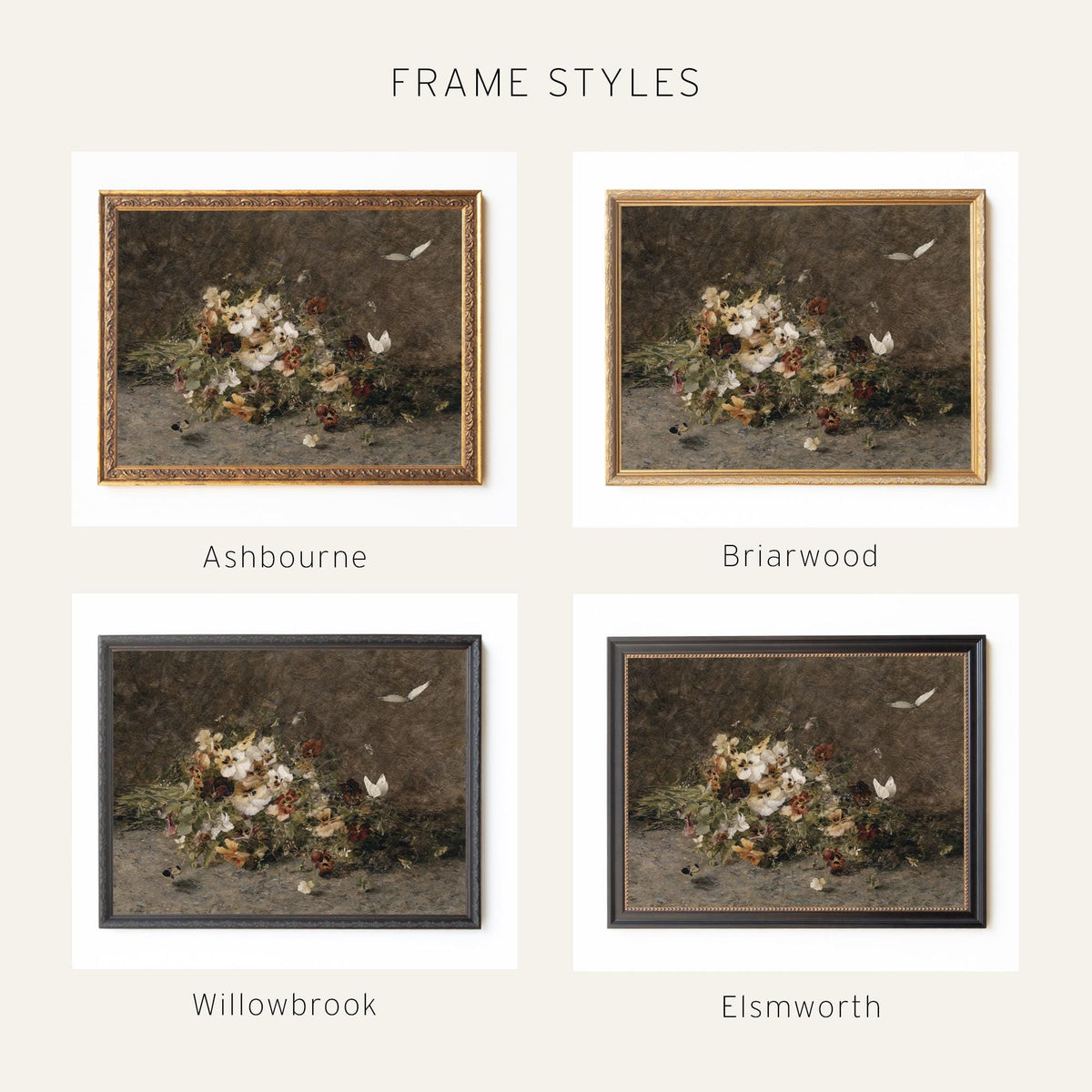 Framed Flower Painting | Large Vintage Floral Wall Art in Gold Frame | N98