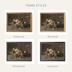 Framed Flower Painting | Large Vintage Floral Wall Art in Gold Frame | N98