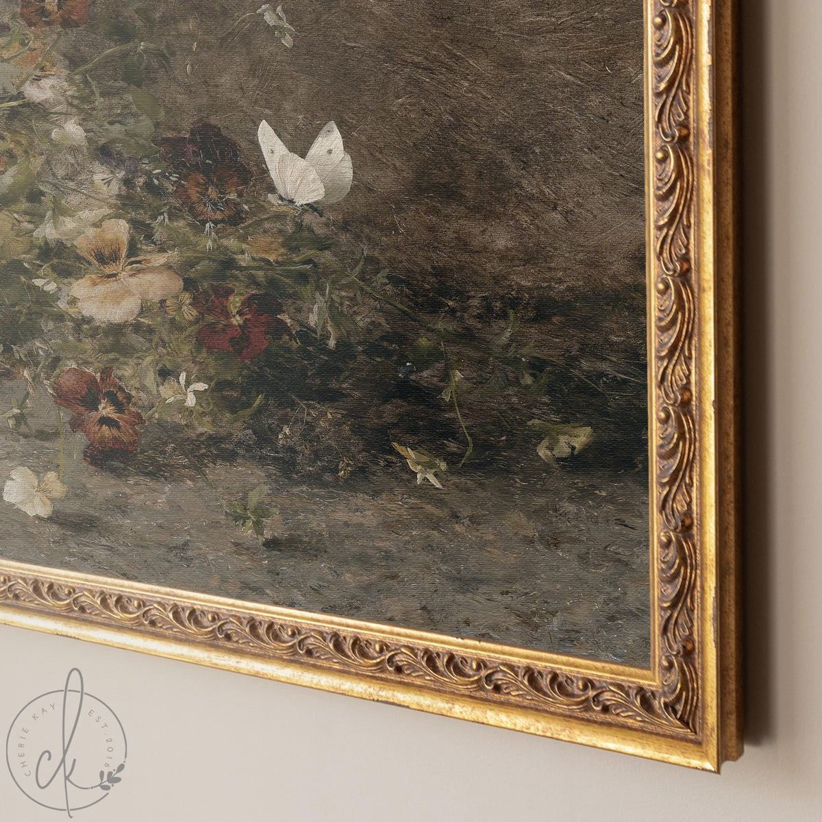 Framed Flower Painting | Large Vintage Floral Wall Art in Gold Frame | N98