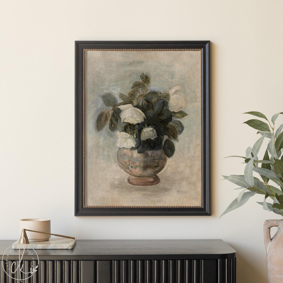 White Rose Bouquet Painting | Antique Floral Wall Art | N80