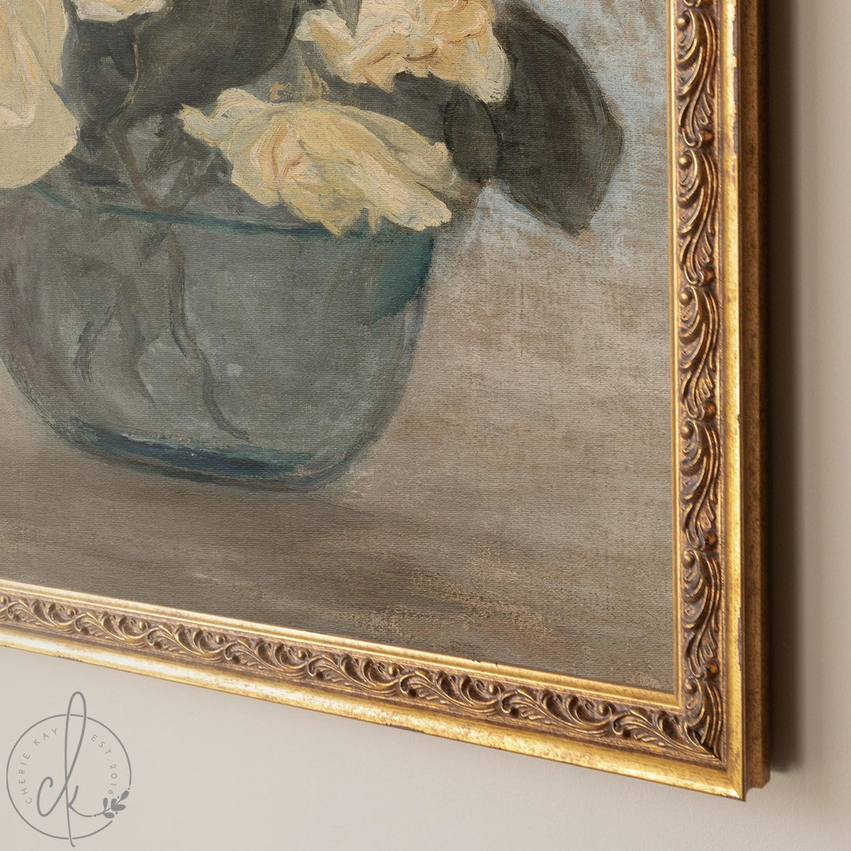 Vintage Flower Painting | Framed Antique Rose Art | N242